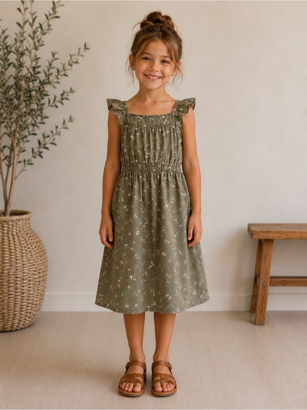 Carter's Olive Floral Kids Dress